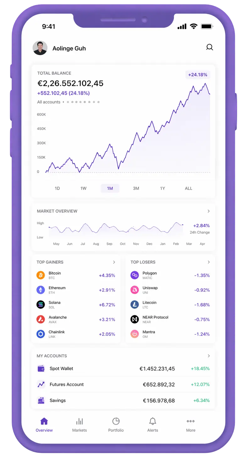 Ravolizio mobile app showing portfolio overview